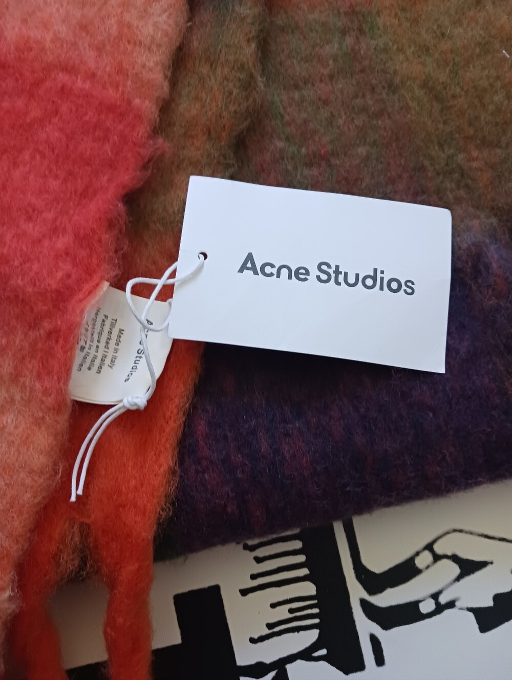 NWT Acne Studios Multicolor Plaid Wool Scarf in Orange, Green & Orange 87' X 15 - Picture 5 of 7